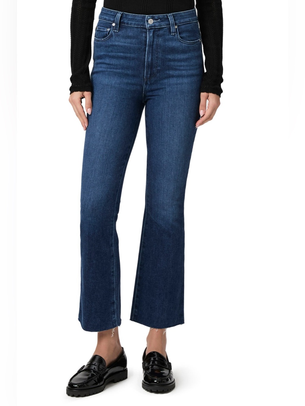 PAIGE Claudine Raw Hem High Waist Ankle Flare Jeans Size 28